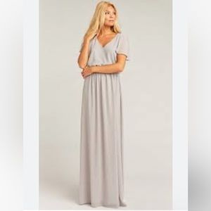 Show Me Your Mumu Michelle Flutter Maxi Dress Dove Gray Bridesmaid XS NWT